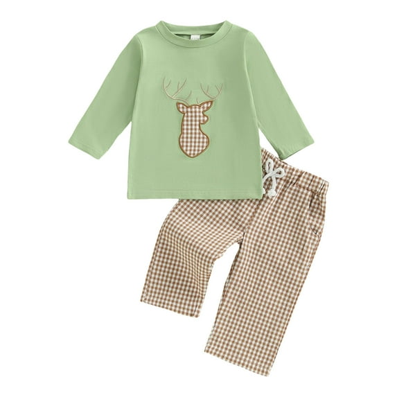 Caqnni Toddler Boys Clothes Set Crewneck Sweatshirt Long Sleeve Sweater Pants Fall Outfits for 0 6 12 18 24 M 1t 2t 3t 4t 5t 6t Baby Layette Sets(12-18 Months,Green)