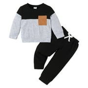 Caqnni Toddler Baby Outfit Long Sleeve Sweatshirts Pants Clothes Set Boys Fall Winter 2PCS (Z03-Black,18-24 Months)