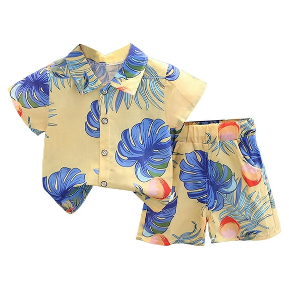 Caqnni Toddler Summer Pajamas Set For 12-18 Months Toddler Boy Summer Outfit Short Sleeves T Shirt Elastic Shorts Outfits Infant Beach Casual 2Pcs Dailywear Set