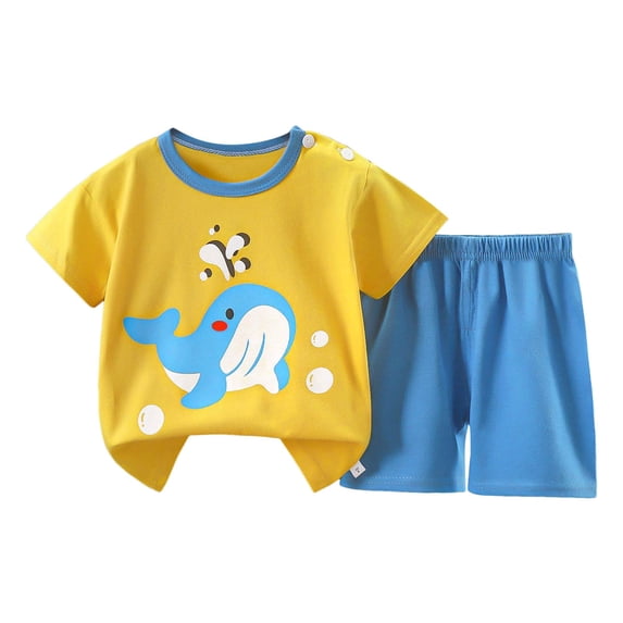 Caqnni Toddler Summer Pajamas Set For 18-24 Months Baby Boy Summer Set Short Sleeves Crew Neck T-Shirts and Elastic Waist Shorts 2Pcs Dailywear Set