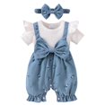 thumbnail image 1 of Caqnni Toddler Summer Romper One Piece Jumpsuit 12-18 Months Newborn Baby Girl Clothes Summer Short Sleeve Romper Bow Short Jumpsuit Infant Cute Outfits, 1 of 9
