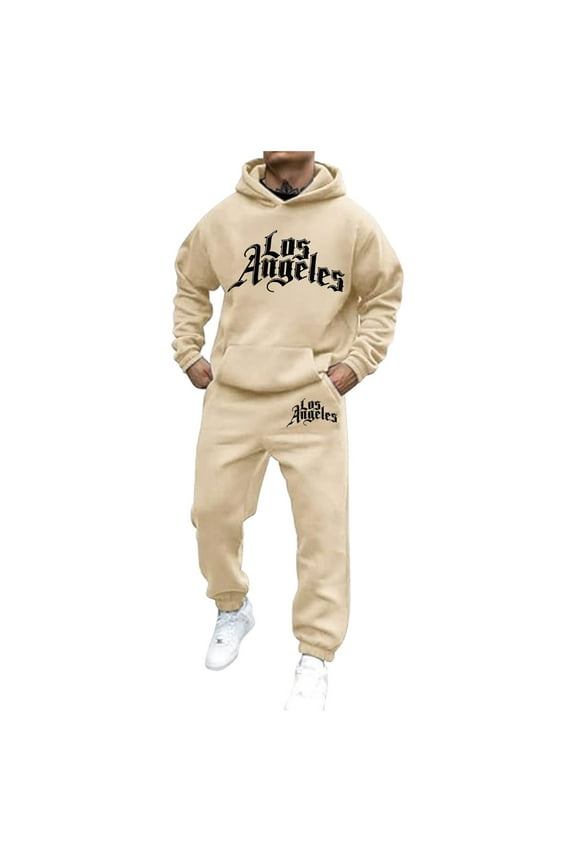 Tracksuit Mens, Casual Long Sleeve Running Sweatsuit Sets , Track Jackets and Pants 2 Piece Outfit, Warm Jogging Sweat Suits for Men (Beige,L)