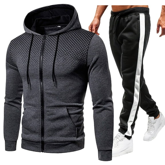 Caqnni Tracksuit Mens, Casual Long Sleeve Running Sweatsuit Sets , Track Jackets and Pants 2 Piece Outfit, Warm Jogging Sweat Suits for Men (Gray,M)