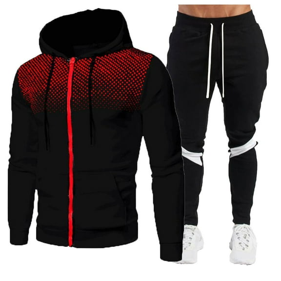 Caqnni Tracksuits 2 Pieces for Men Fleece Hoodie Sweatsuit Outfit Jogger Set Pullover Zip Up Sweatshirt Sweatpants Warm Sports Suit (Black,XXL)