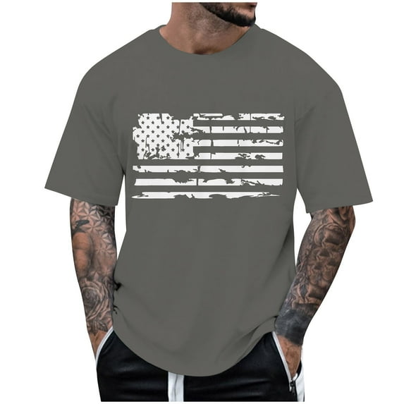 Caqnni Tshirts Shirts For Men Vintage Independence Day American Flag Patriotic Graphic 4Th Of July Fashion Tee(Dark Gray,3XL)