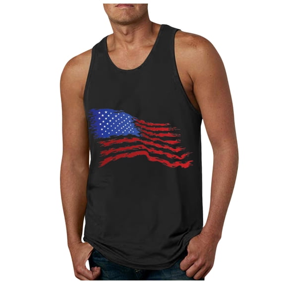 Caqnni USA 4th of July Tank Top Shirts for Men American Flag Short Sleeve Patriotic Independence Day Tee Top (Black,XXL)