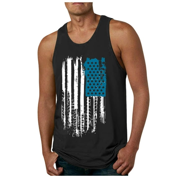 Caqnni USA Flag 4th July American Red White Blue Star Stripes Patriotic Tank Tops Sleeveless Shirts (Black,XXL)