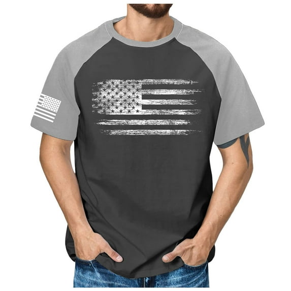 Caqnni USA Flag Top Short Sleeve T-Shirt Fashion Mens 3D Printed Pattern T-Shirts Top Tees T-Shirt Shirts for Men (Z02-Dark Gray,L)