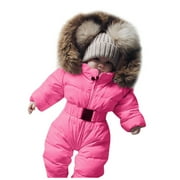 Caqnni Unisex Baby Winter Coats Cute Newborn Infant Jumpsuit Snowsuit Bodysuits Winter Warm Snowsuit Hooded Jumpsuit Down Romper Padded Outwear (12-18 Months,Z05-Hot Pink)