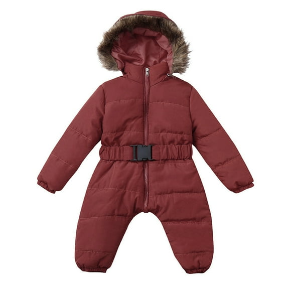 Caqnni Winter Baby Boys Girls Snowsuit Romper Bear Ears Hooded Outwear Zipped One Piece Toddler Fleece Lined Jumpsuit Down Coat (18 Months,Z03-Brown)