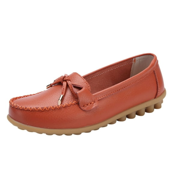 Caqnni Woman Flat Loafers Penny Shoes Slip On Ballet Comfortable Everyday for Work Office Outdoor Dress Shoes (10,Orange)