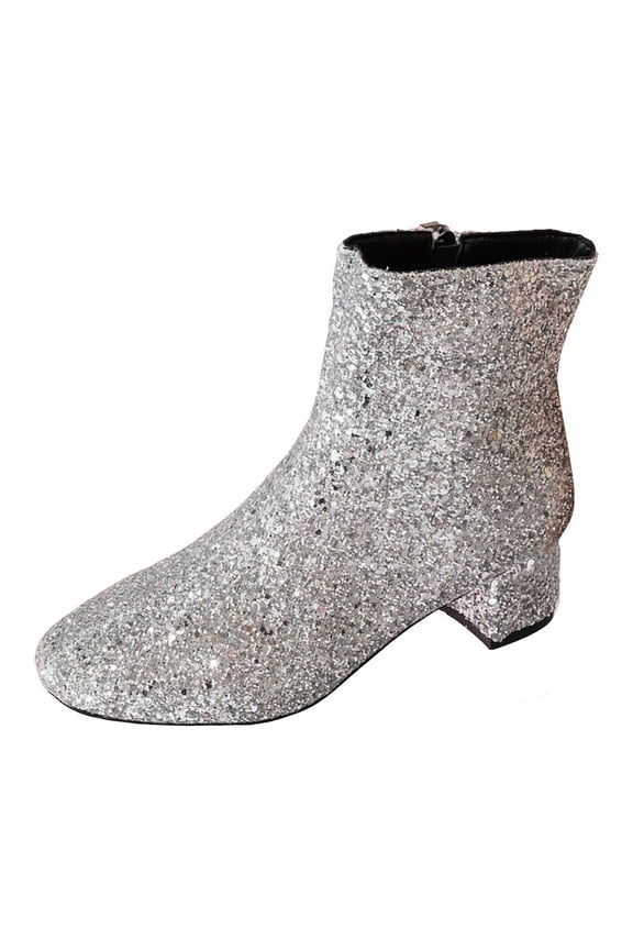 Women Chelsea Boots Black Buckle Ankle Boots Fashion Soft Flat Booties for Female Fall Winter Ankle Boots (8.5,Silver)