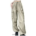 thumbnail image 1 of Caqnni Women High Waist Parachute Pants Y2k Fashion Baggy Relaxed Fit Long Cargo Pant Trousers (M,Khaki), 1 of 4
