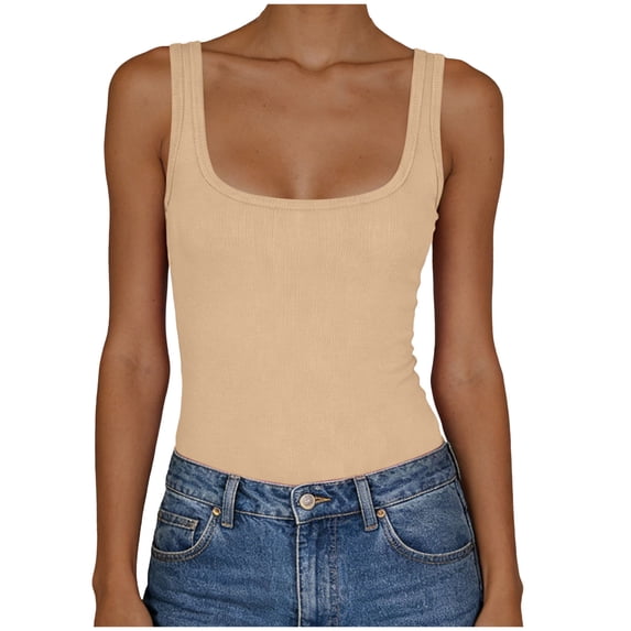Caqnni Women Summer Ribbed Knit Stretch Slim Fit Solid Color Round Neck Vest Top Womens Sleeveless Tank Top (XXXXXL,A63-Rose Gold)