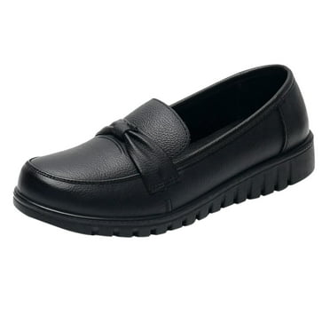 Caqnni Women Walking Shoes Round Toe Flats Comfortable Penny Loafers Party Slip On Dress Shoe Office Shoes Flats Shoes (8,Black)