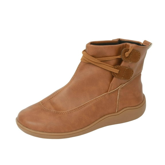 Caqnni Women's Ankle Boots Low Stacked Heel Comfortable Round Toe booties with Side Zipper Shoes Fall Winter Ankle Boots (7,Brown)