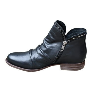 Caqnni Women's Ankle Boots Low Stacked Heel Comfortable Round Toe booties with Side Zipper Shoes Fall Winter Ankle Boots (8.5,A03-Black)
