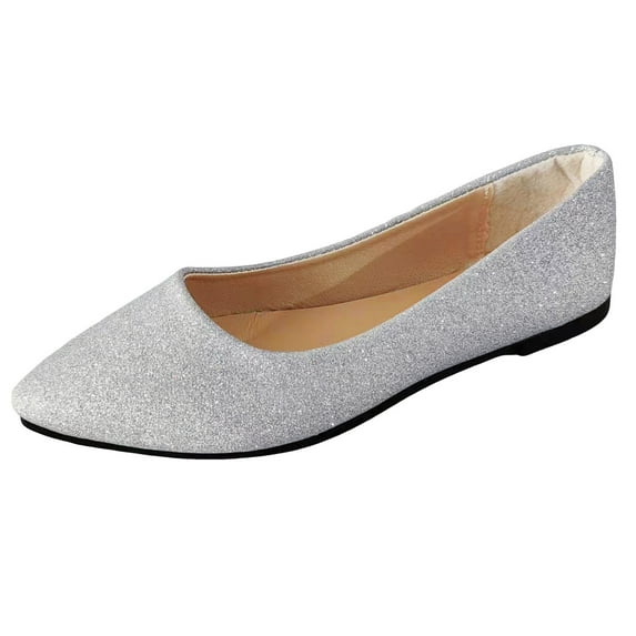 Caqnni Women's Ballet Flats, Comfortable Pointed Toe Slip On Classic Office Dress Shoes Mary Jane Shoes Ballet Flat Shoes Casual Shoes (Silver,42)