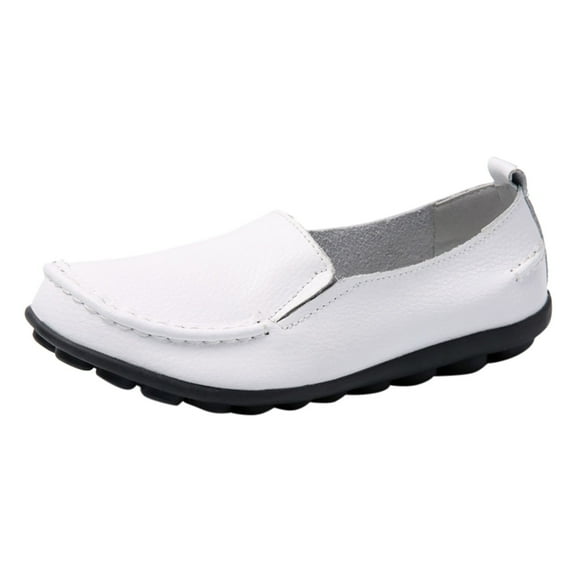 Caqnni Women's Ballet Flats Leather Dress Shoes Comfortable Round Toe Slip on Flats Breathable Casual Shoes (White,39)