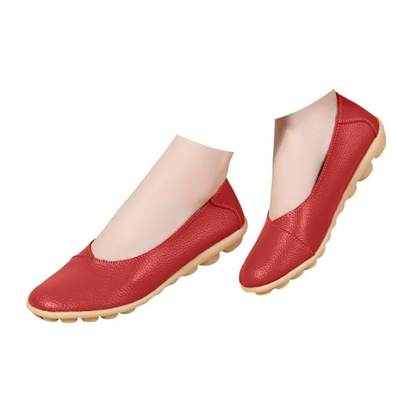 Caqnni Women's Casual Loafers Cute Slip On Comfort Walking Flats Leather Driving Fashion Closed Toe Boat Shoes (9.5,Red)