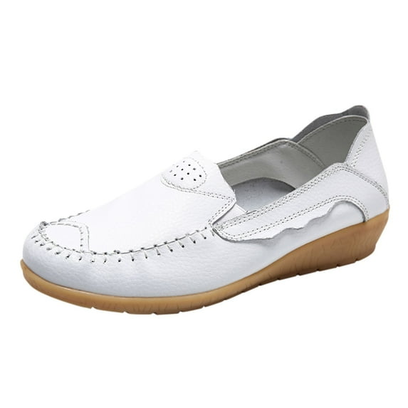 Caqnni Women's Casual Shoes Women's Loafers Comfortable Platform Loafers Office Shoes Flats Shoes Dress Shoes (White,42)