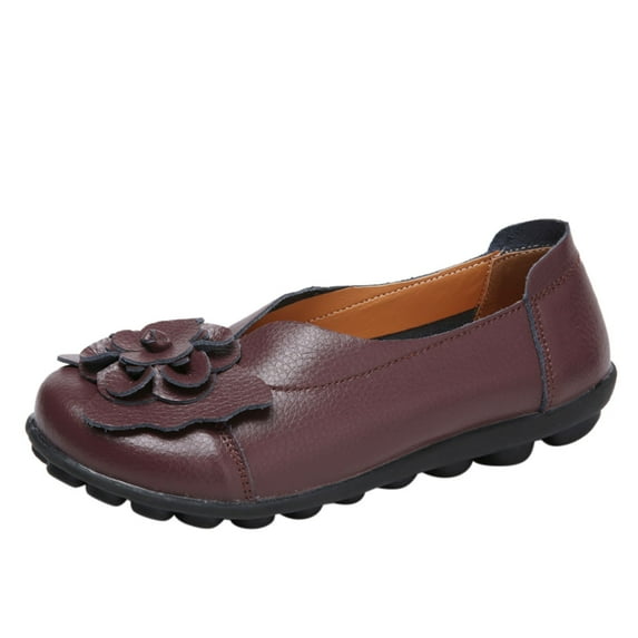 Caqnni Women's Classic Comfort Leather Loafers Cute Slip-Ons Casual Dress Shoes Lightweight Walking Flats (Coffee,39)