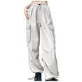 thumbnail image 1 of Caqnni Women's Drawstring Elastic Waist Loose Pants Casual Flap Pocket Cargo Pants Trousers (XXL,Grey), 1 of 4