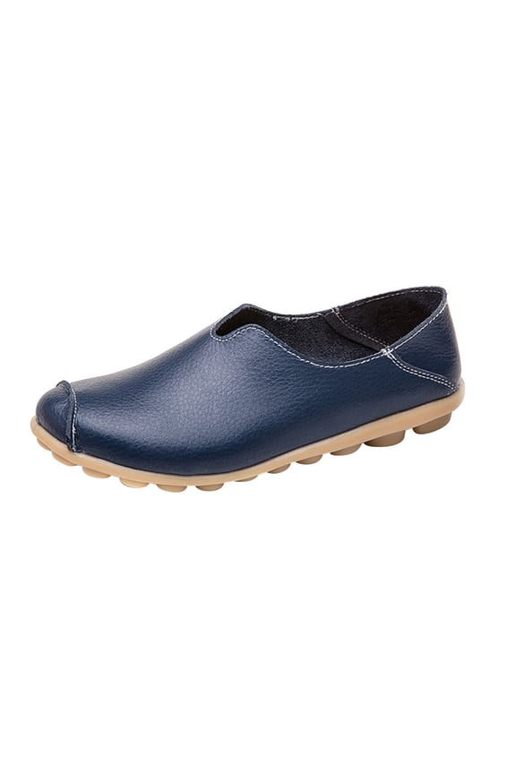 Women's Fashion Comfortable Loafers Leather Penny Loafers Flats Shoes (8,Dark Blue)