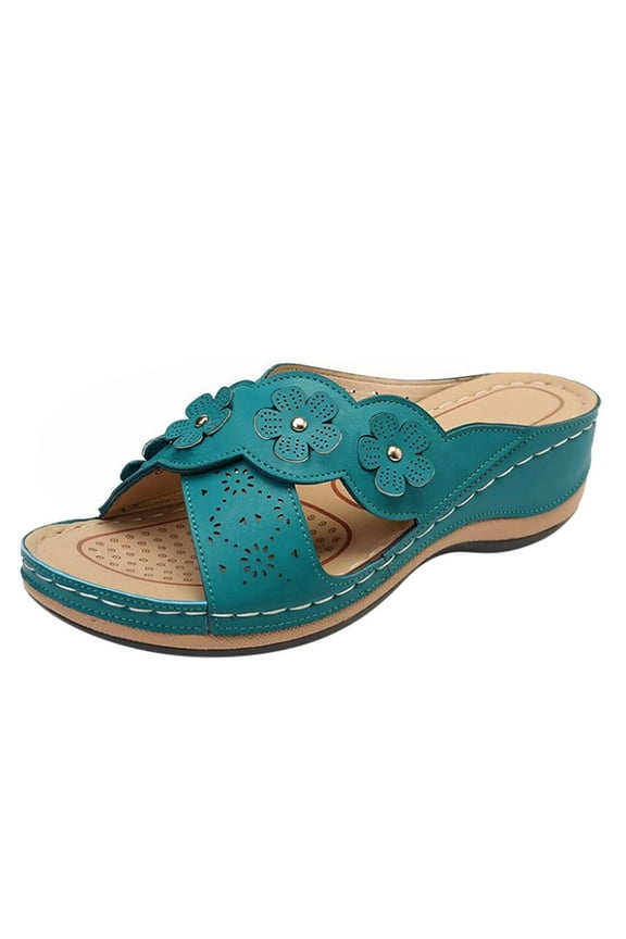 Women's Ladies Fashion Casual Floral Sandals Wedges Shoes Outdoor Slippers Open Toe Buckle Ankle Strap Casual Platform Sandals Beach Sandals (A05-Blue,9)