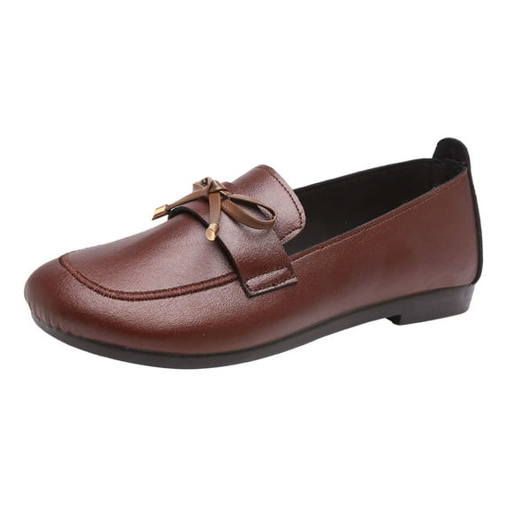 Caqnni Women's Leather Loafers Dress Shoes Casual Slip on Driving Penny Loafer Flats Shoes Dress Shoes (Coffee,37)