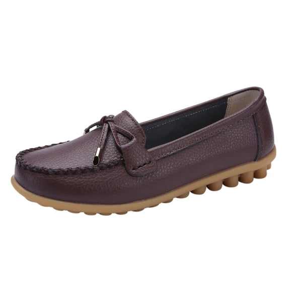 Caqnni Women's Leather Penny Loafers Slip On Flats Office Ladies Casual Shoes Slip-on Penny Loafers (Coffee,36)