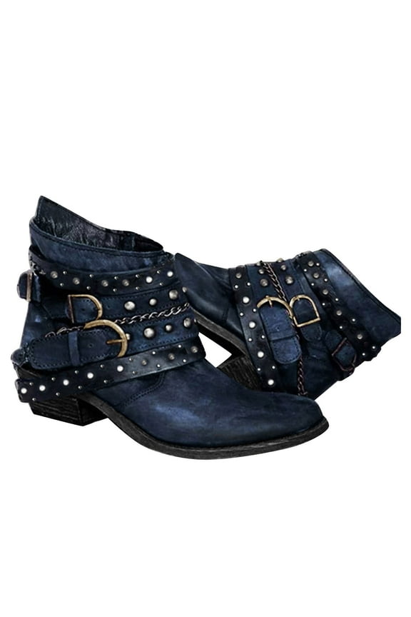 Women's Low-heeled Ankle Boots-Christmas Riding Boots for Women Winter Dress Shoes for Women Cowboy Warm Fashion Womens Boots (8.5,Blue)