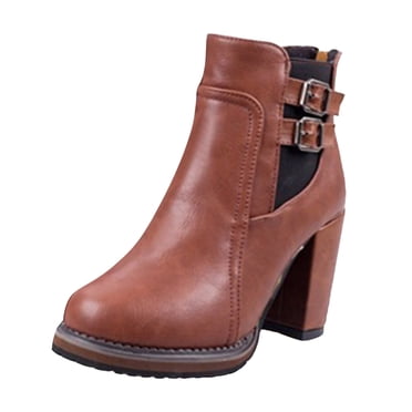 Caqnni Women's Low-heeled Ankle Boots-Dress Shoes for Women Womens Boots Black Warm Vintage Christmas Winter Thigh High Womens Boots (5.5,Brown)