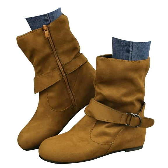 Caqnni Women's Low-heeled Ankle Boots-Non Slip Shoes for Women Red Cowgirl Boots Retro Winter Warm Booties Zipper Christmas Womens Boots (8.5,Yellow)