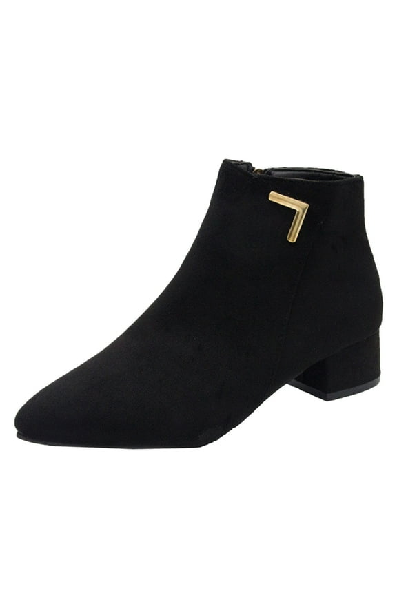 Women's Low-heeled Ankle Boots-Walking Shoes Women Warm Wide Calf Short Boots Winter Vintage Christmas Womens Boots (7.5,Black)