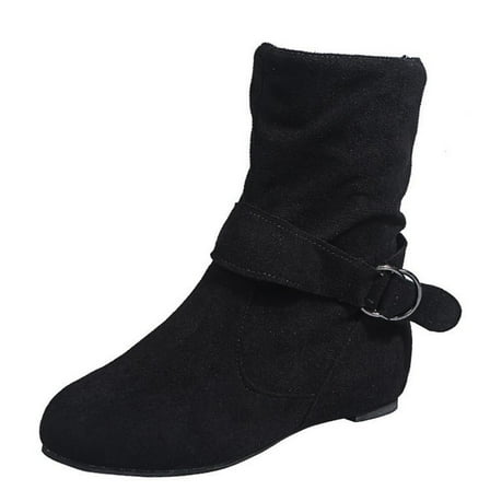 Caqnni Women's Low-heeled Ankle Boots-Warm Womens Shoes Knee High Fashion Christmas Jungle Boots Winter Womens Boots (7.5,Black)