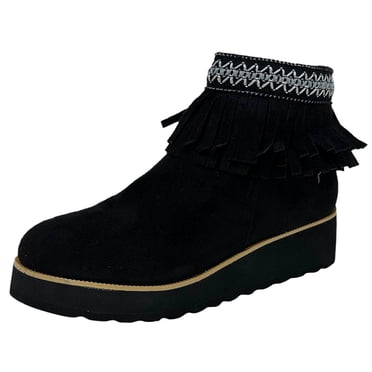 Caqnni Women's Low-heeled Ankle Boots-Winter White Tall Boots Retro Warm Christmas Wedge Zipper Dress Shoes for Women Womens Boots (9,Black)