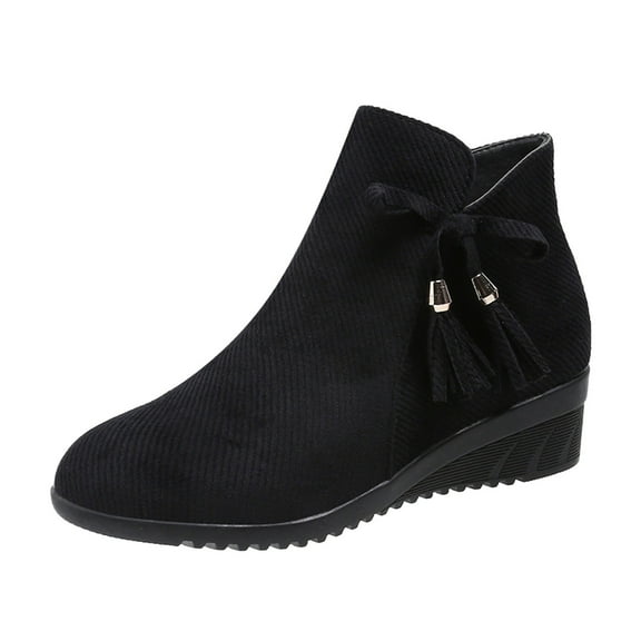 Caqnni Women's Low-heeled Ankle Boots-Womens Shoes Winter Retro Work Boots Square Toe Christmas Warm Womens Boots (6.5,Black)