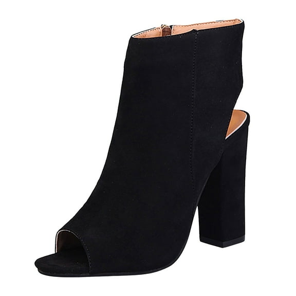 Caqnni Women's Low-heeled Ankle Boots-Zipper Christmas Long Boots Winter Fashion Wedge Warm Dress Shoes for Women Womens Boots (8.5,Black)