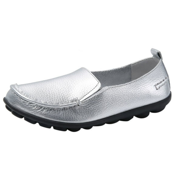 Caqnni Women's Platform Loafers Leather Penny Loafers Business Work Shoes Comfort Slip-on Casual Shoes (9,Silver)
