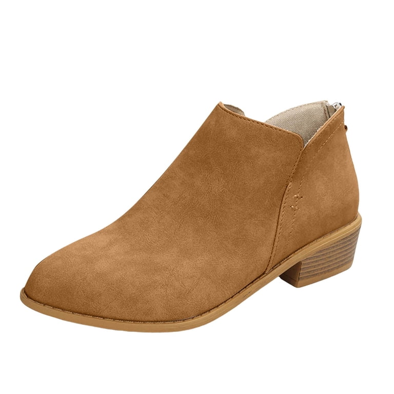 Caqnni Women's Slip on Ankle Boot, Western Almond Round Toe Low Heel  Elastic Chelsea Bootie Fall Winter Ankle Boots (7,Brown)