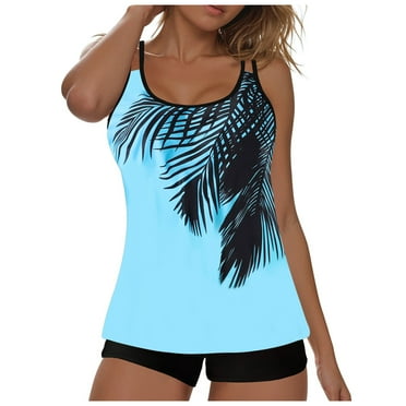Caqnni Women's Underwire Tankini Top Tummy Control Bathing Suits Sexy V Neck Crossover Swim Top Only Tankini Top Only Swimwear Beachwear Bikini (3XL,Blue)