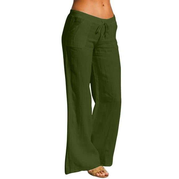 Caqnni Women's Wide Leg Pants High Elastic Waisted in The Back Business Work Trousers Long Straight Suit Pants (Green,M)