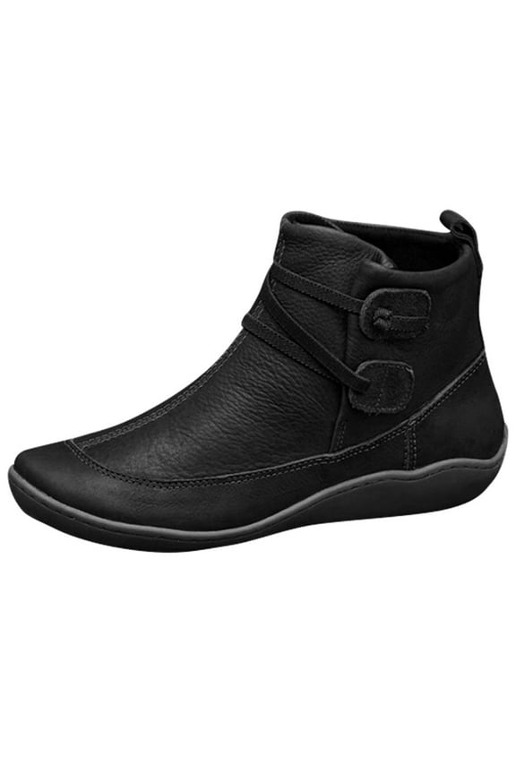 Womens Cut Out Ankle Boots Chunky Stacked Heel Almond Toe Slip on Western Booties Fall Winter Ankle Boots (8,Black)