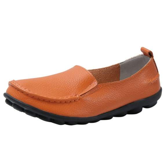 Caqnni Womens Loafers Casual Flats Shoes Slip On Penny Loafers for Round Toe Driving Boat Shoes Dress Shoes (6.5,Orange)