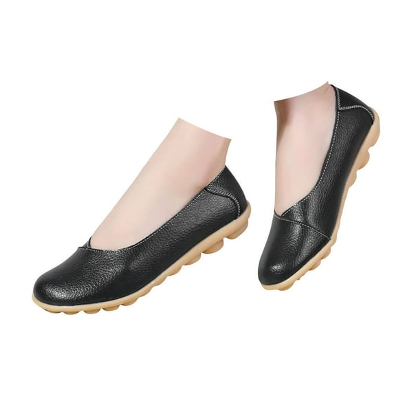 Caqnni Womens Loafers Shoes Slip on Casual Walking Flats Women's Shoes Flats Leather (8,Black)
