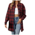 thumbnail image 1 of Caqnni Womens Plaid Shacket Jacket Long Corduroy Shirt Casual Lapel Button Up Flannel Trench Coats Long Coats (Red,L), 1 of 8