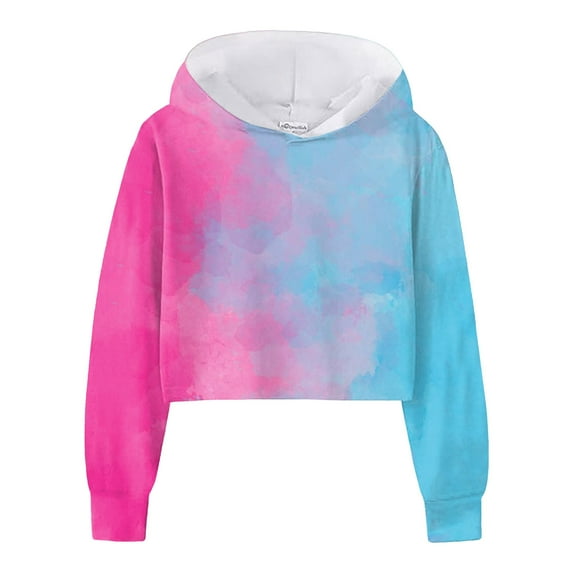 Caqnni Womens Tie Dye Hoodie Pullover Shirt Lightweight Sweatshirt Casual Loose Trendy Puff Sleeves Long Sleeve Tops (10-12 Years,Z07-Sky Blue)