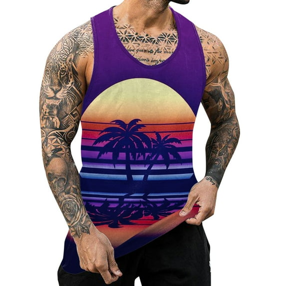 Caqnni Workout Tank Tops Men, Men's Drop Arm Tank Top Sleeveless Muscle T Shirts Gym Workout Stringers(Purple,L)