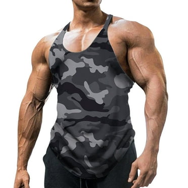 Caqnni Workout Tank Tops Men, Mens Beach Tank Top Summer 3D Graphic Sleeveless Tee Shirt Gym Workout Tanks(Dark Gray,XL)